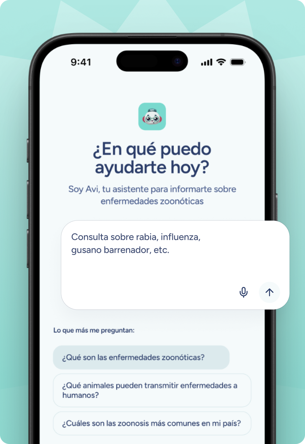 Avi chatbot en acción